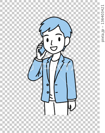 スマホで電話をするカジュアルスタイルの男性のイラスト素材 136403421