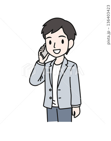 スマホで電話をするカジュアルスタイルの男性のイラスト素材 スマホで電話をするカジュアルスタイルの男性のイラスト素材 136403423
