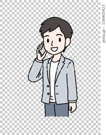 スマホで電話をするカジュアルスタイルの男性のイラスト素材 スマホで電話をするカジュアルスタイルの男性のイラスト素材 136403423
