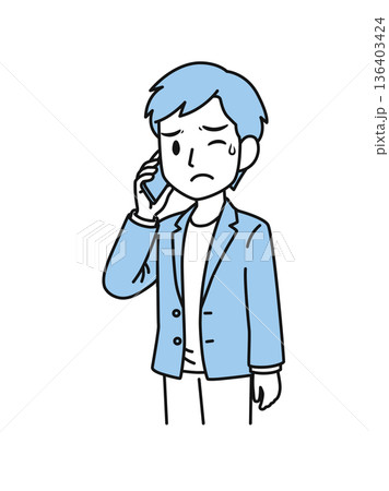 スマホで嫌な内容の電話をするカジュアルスタイルの男性のイラスト素材 スマホで嫌な内容の電話をするカジュアルスタイルの男性のイラスト素材 136403424