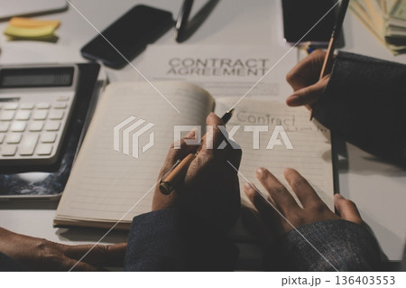 Businesswoman and Male lawyer or judge consult and conference having team meeting with client at law firm in office, Law and Legal services concept 136403553