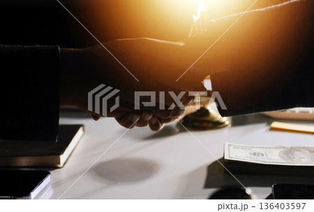 Businesswoman and Male lawyer or judge consult and conference having team meeting with client at law firm in office, Law and Legal services concept 136403597