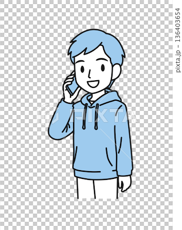 Illustration material of a man in casual clothes making a phone call on his smartphone Illustration material of a man in casual clothes making a phone call on his smartphone 136403654