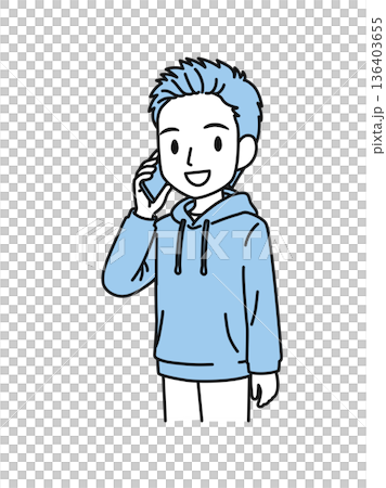 Illustration material of a man in casual clothes making a phone call on his smartphone Illustration material of a man in casual clothes making a phone call on his smartphone 136403655