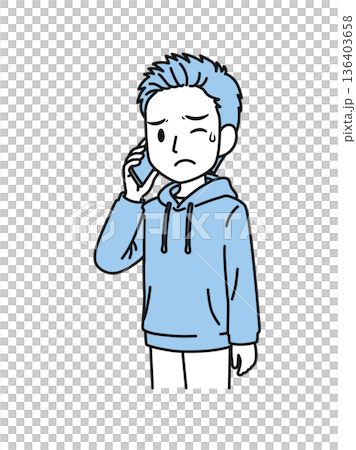 スマホで嫌な内容の電話をするカジュアルな服装の男性のイラスト素材 スマホで嫌な内容の電話をするカジュアルな服装の男性のイラスト素材 136403658