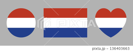 Dutch flag circle, heart, rectangle icons. Round, heart, rectangular flag of Netherlands banners. Set of button, badge Holland flag. Dutch flag circle, heart, rectangle icons. Round, heart, rectangular flag of Netherlands banners. Set of button, badge Holland flag. 136403663