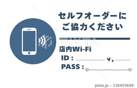 スマホ注文（セルフオーダー）案内サイン 店内Wi-Fiパスワード記入欄付き 136403699