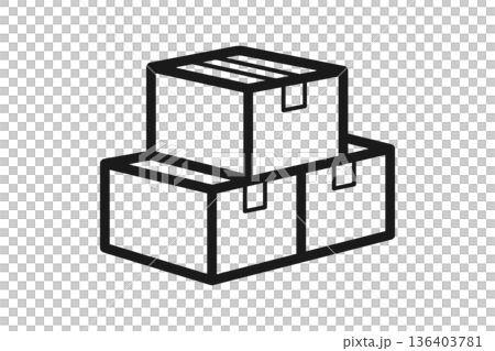 Line drawing icon of a large amount of cardboard luggage Line drawing icon of a large amount of cardboard luggage 136403781