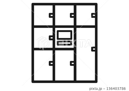 マンション共用の大型宅配ロッカー線画アイコン マンション共用の大型宅配ロッカー線画アイコン 136403786