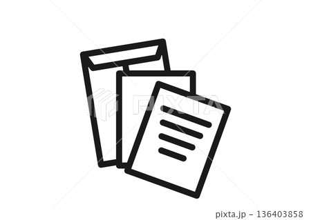 封筒と書類セットの線画郵送アイコン 136403858