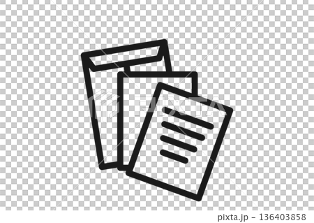 封筒と書類セットの線画郵送アイコン 136403858
