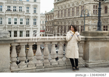 Tourist enjoying city view at Albertina terrace in Vienna Tourist enjoying city view at Albertina terrace in Vienna 136404067