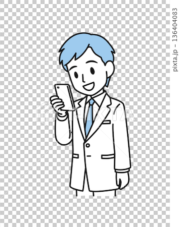 スマホを見る白衣姿の医療関係者の男性のイラスト素材 スマホを見る白衣姿の医療関係者の男性のイラスト素材 136404083