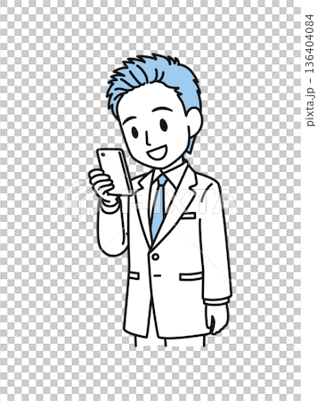 スマホを見る白衣姿の医療関係者の男性のイラスト素材 スマホを見る白衣姿の医療関係者の男性のイラスト素材 136404084