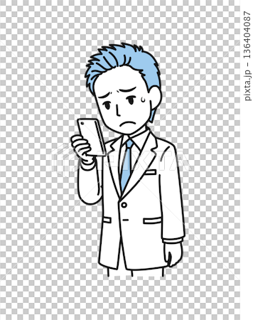 スマホで残念な内容を見る白衣姿の医療関係者の男性のイラスト素材 スマホで残念な内容を見る白衣姿の医療関係者の男性のイラスト素材 136404087