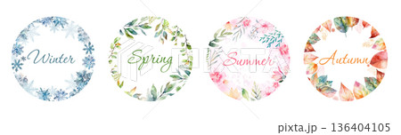 Seasons of the year round frames. Hand drawn. Not AI, vector illustration. 136404105