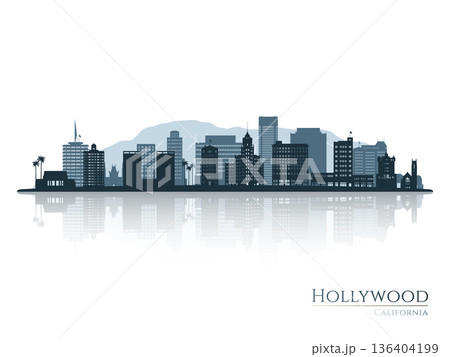 Hollywood skyline silhouette with reflection.  136404199