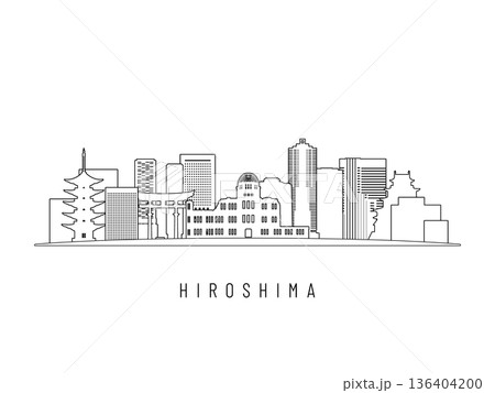 Detailed Hiroshima skyline vector illustration.  136404200
