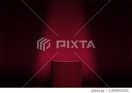 Minimalist podium illuminated by soft red light 136404203