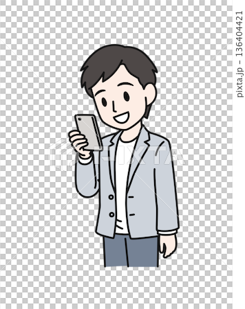 一位休閒男士正在看智慧型手機的插畫素材 一位休閒男士正在看智慧型手機的插畫素材 136404421