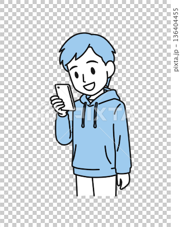 スマホを見るカジュアルな服装の男性のイラスト素材 136404455
