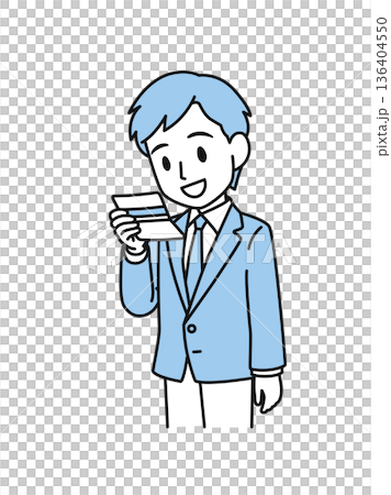 一位商人正在查看銀行帳簿的插圖素材 136404550