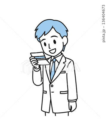 通帳を確認する白衣姿の医療関係者の男性のイラスト素材 通帳を確認する白衣姿の医療関係者の男性のイラスト素材 136404673