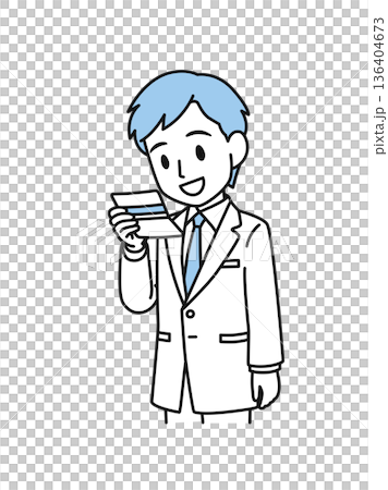 通帳を確認する白衣姿の医療関係者の男性のイラスト素材 通帳を確認する白衣姿の医療関係者の男性のイラスト素材 136404673