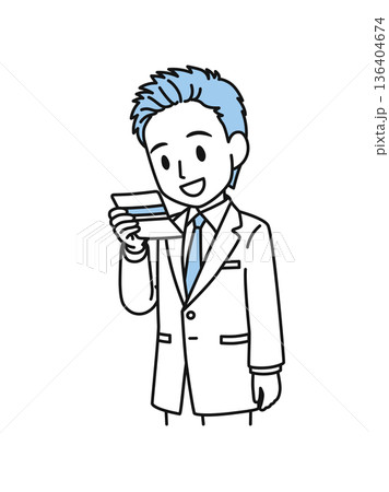 通帳を確認する白衣姿の医療関係者の男性のイラスト素材 通帳を確認する白衣姿の医療関係者の男性のイラスト素材 136404674
