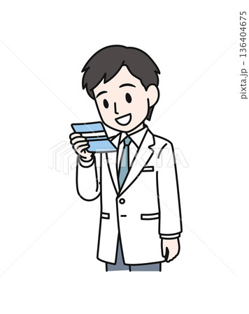 通帳を確認する白衣姿の医療関係者の男性のイラスト素材 通帳を確認する白衣姿の医療関係者の男性のイラスト素材 136404675