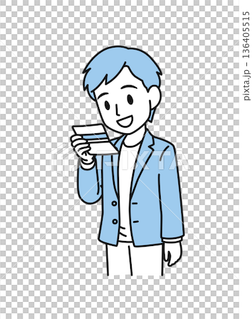 一位男士正在查看銀行帳簿的插圖素材 136405515