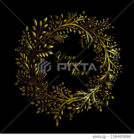 Decorative Golden elegant round frame. hand drawn. Not AI, Vector illustration 136405696