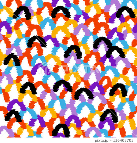 Colorful wave doodle seamless pattern. Creative minimalist style art background, trendy design with basic shapes. Modern abstract color backdrop. 136405703