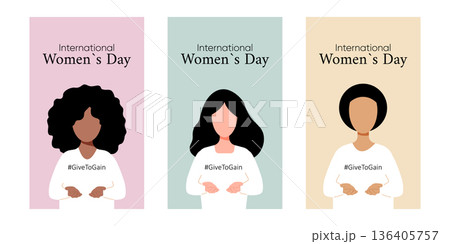 Women celebrating unity. Diverse women illustrated with hearts to inspire empowerment and community celebration on social media 136405757
