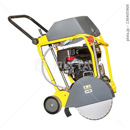 Powerful concrete cutter ready for action in a bustling construction site 136405909