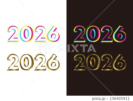 2026年・カラーグリッチ＆ゴールド・2種セット・未来・成功・編集可能・バナーデザイン素材 136405911