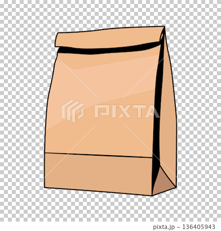 brown kraft paper bag with folded top for food takeaway, isolated on transparent background brown kraft paper bag with folded top for food takeaway, isolated on transparent background 136405943