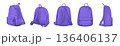Violet backpack design front, back, side and isometric view set. College or school rucksack mockup vector illustrations. Realistic youth pack of fabric for study or sport isolated on transparent 136406137