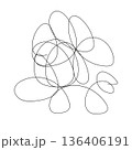 Abstract doodles. Sketch. A casual oval shape with curls inside. Vector illustration. Tangled object made of lines. Hand drawn style. Outline on isolated background. Idea for web design. 136406191