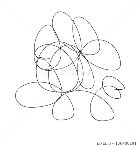 Abstract doodles. Sketch. A casual oval shape with curls inside. Vector illustration. Tangled object made of lines. Hand drawn style. Outline on isolated background. Idea for web design. 136406191