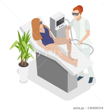 3D Isometric Flat Vector Illustration of Hair Removal, Young Women Performing Beauty Procedures. Item 1 3D Isometric Flat Vector Illustration of Hair Removal, Young Women Performing Beauty Procedures. Item 1 136406334