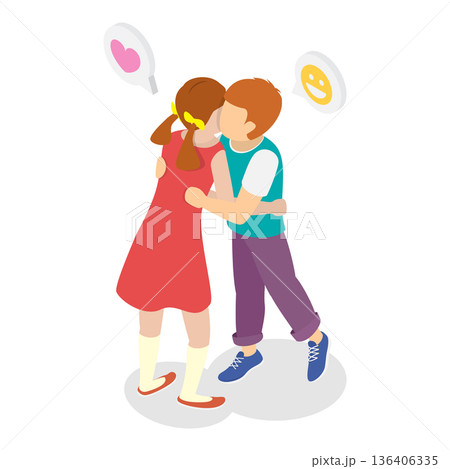 3D Isometric Flat Vector Illustration of Hugging Kids, Kids Friends Embracing In Warm Hug With Innocent Giggles And Genuine Smiles. Item 1 136406335