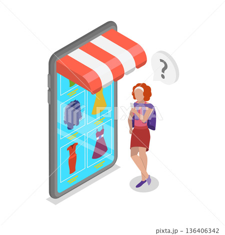 3D Isometric Flat Vector Illustration of E-commerce Advertising, Mobile Shopping. Item 1 3D Isometric Flat Vector Illustration of E-commerce Advertising, Mobile Shopping. Item 1 136406342