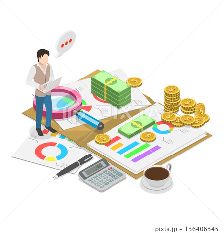 3D Isometric Flat Vector Illustration of Online Banking, Set Of Financial Scenes. Item 1 136406345