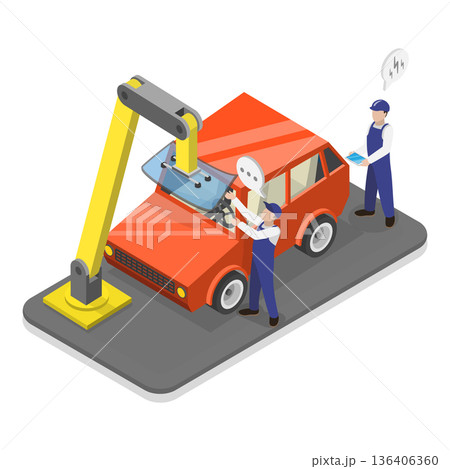 3D Isometric Flat Vector Illustration of Automotive Industry, Car Service and Repair. Item 1 136406360