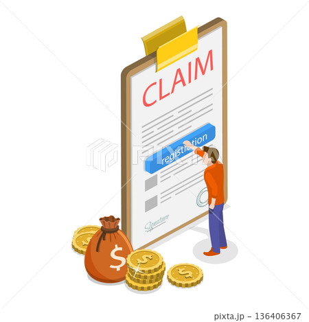 3D Isometric Flat Vector Illustration of Registration Of Claim, Insurance Reimbursement. Item 2 136406367