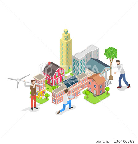 3D Isometric Flat Vector Illustration of Green Energy, Renewable Power Sources. Item 3 136406368