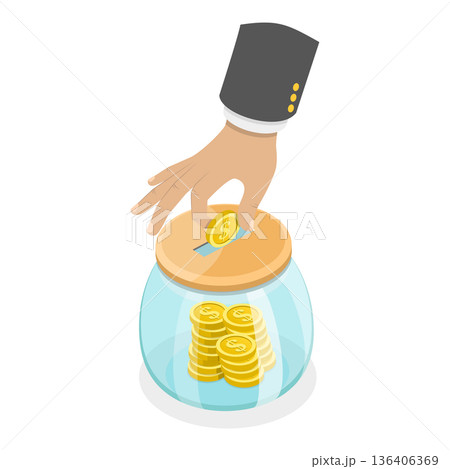 3D Isometric Flat Vector Illustration of Saving Deposit, Utilize A Glass Jar To Save Money Efficiently. Item 4 3D Isometric Flat Vector Illustration of Saving Deposit, Utilize A Glass Jar To Save Money Efficiently. Item 4 136406369