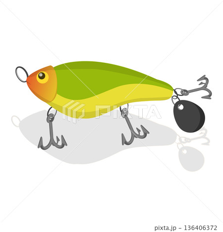 3D Isometric Flat Vector Illustration of Fishing Bait Collection, Fisherman Tackle and Artificial Fishes. Item 4 136406372