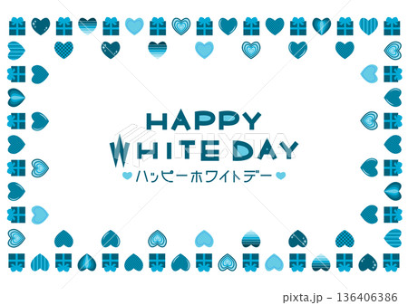 ハートとプレゼント模様フレームのホワイトデーイラスト 136406386